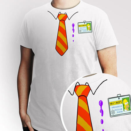 T-Shirt Homer Simpson in Uniforme - Cravatta Ciambella e tesserino - Maglietta